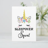 Unicorn Sleepover Squad Birthday Slumber Party Bedankkaart (Staand voorkant)