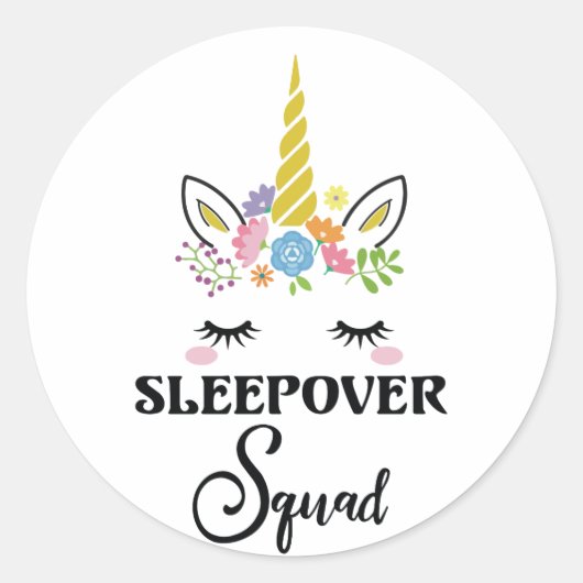 Unicorn Sleepover Squad Birthday Slumber Ronde Sticker (Voorkant)