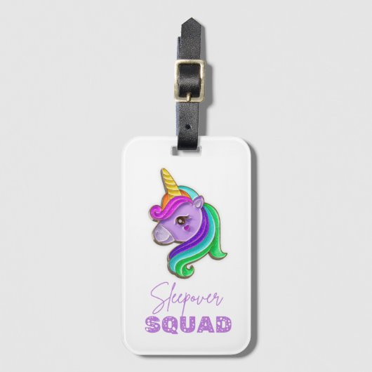 Unicorn Sleepover Squad verjaardagsfeestje Bagagelabel (Voorkant (verticaal))