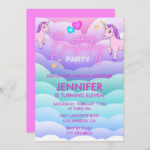 Unicorn Sleepover Uitnodiging 11e verjaardag Roze