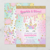 Unicorn Slime Birthday Invitation Slime Party Kaart (Voorkant / Achterkant)