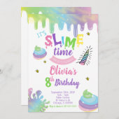 Unicorn Slime Birthday Party Invitation Kaart (Voorkant / Achterkant)