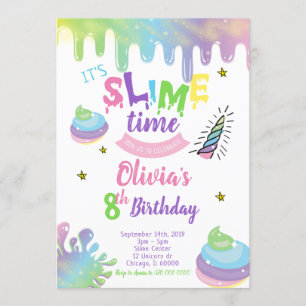 Unicorn Slime Birthday Party Invitation Kaart