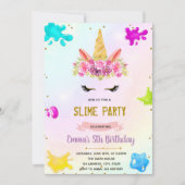 Unicorn slime party-uitnodiging kaart (Voorkant)