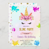 Unicorn slime party-uitnodiging kaart (Voorkant / Achterkant)