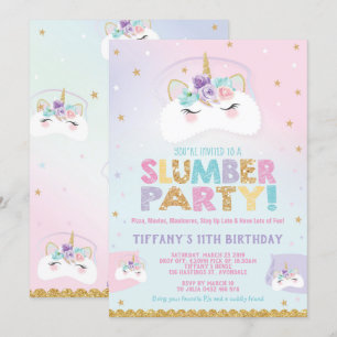 Unicorn Slumber Party Birthday Invitation Pajama Kaart
