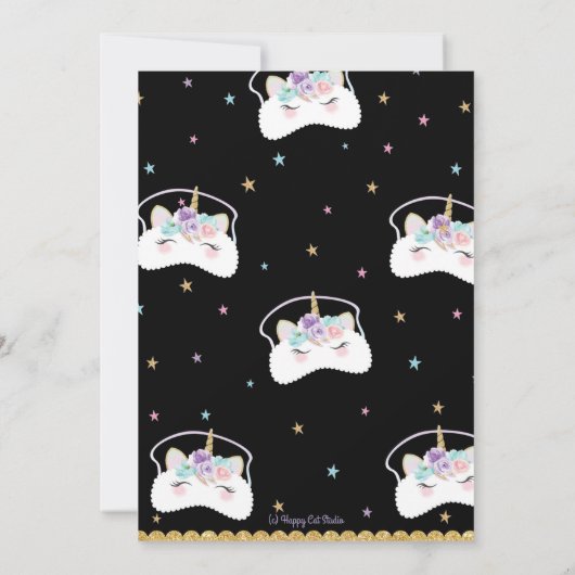 Unicorn Slumber Party Birthday Invitation Pajama Kaart (Achterkant)