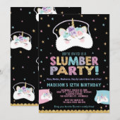 Unicorn Slumber Party Birthday Invitation Pajama Kaart (Voorkant / Achterkant)