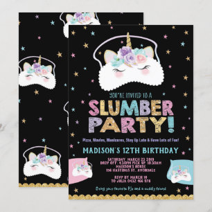 Unicorn Slumber Party Birthday Invitation Pajama Kaart