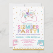 Unicorn Slumber Party Birthday Invitation Pajama Kaart (Voorkant)