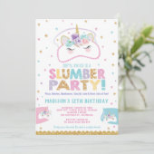 Unicorn Slumber Party Birthday Invitation Pajama Kaart (Staand voorkant)