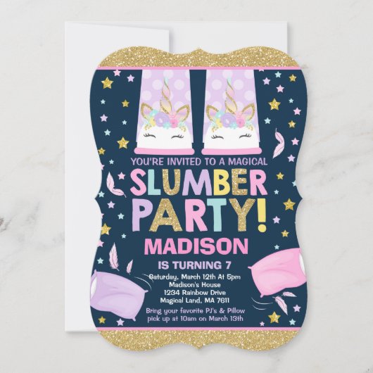 Unicorn Slumber Party Birthday Uitnodiging (Voorkant)