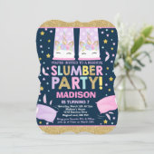 Unicorn Slumber Party Birthday Uitnodiging (Staand voorkant)