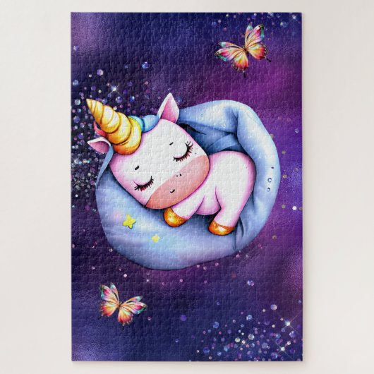 Unicorn slumber party pink purple glitter stars  legpuzzel (Verticaal)
