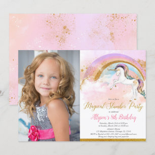 Unicorn slumper party regenboogfoto kaart