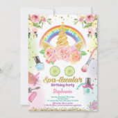 Unicorn spa party verjaardagsuitnodiging waterverf kaart (Voorkant)