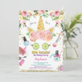 Unicorn spa party verjaardagsuitnodiging waterverf kaart (Staand voorkant)