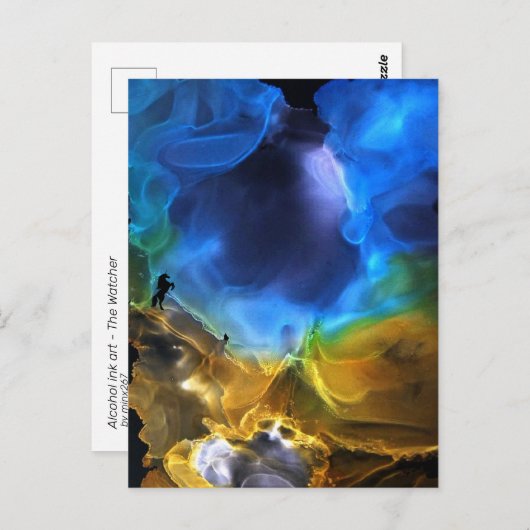 Unicorn Space Nebula blue yellow Alcohol inkt kuns Briefkaart (Voorkant / Achterkant)