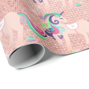 Unicorn Sparkl Glitter Pink Floral Baby Kand Cadeaupapier