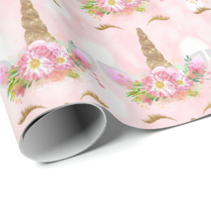Unicorn Sparkl Glitter Pink Floral Gold Floral Cadeaupapier