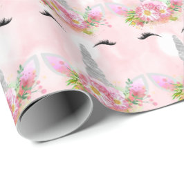 Unicorn Sparkl Glitter Pink Floral Silver Floral Cadeaupapier
