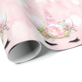 Unicorn Sparkl Glitter Pink Floral Snoep Girly Cadeaupapier
