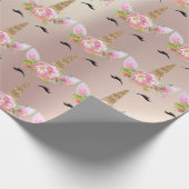 Unicorn Sparkl Glitter Pink Gold Floral Roos Blush Cadeaupapier (Hoek)