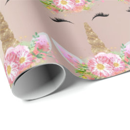 Unicorn Sparkl Glitter Pink Gold Floral Roos Blush Cadeaupapier