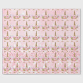 Unicorn Sparkl Glitter Pink Rose Lashe Gold Floral Cadeaupapier (Vlak)