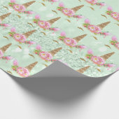 Unicorn Sparkl Glitter Pink Rose MInt Gold Floral Cadeaupapier (Hoek)
