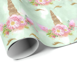 Unicorn Sparkl Glitter Pink Rose MInt Gold Floral Cadeaupapier