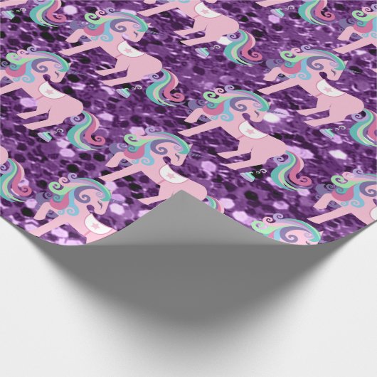 Unicorn Sparkl Glitter Pink Sequin Baby Lavender Cadeaupapier (Hoek)