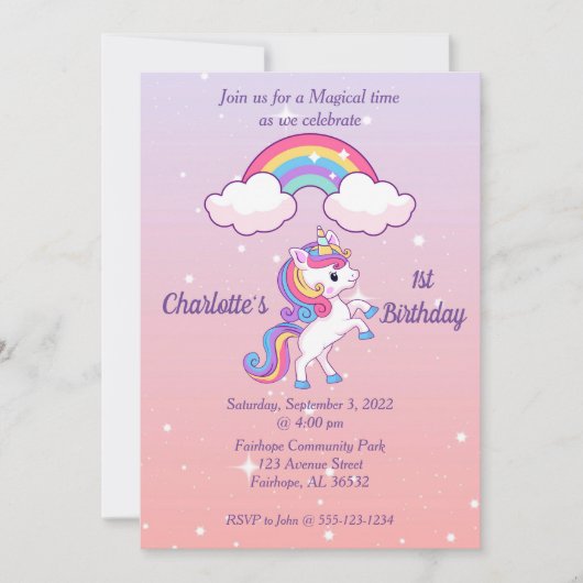 Unicorn Sparkle 1st Birthday Uitnodiging (Voorkant)