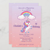 Unicorn Sparkle 1st Birthday Uitnodiging (Voorkant / Achterkant)