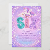 Unicorn Sparkle 6th Birthday  Girl Invitation Kaart (Voorkant)