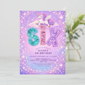 Unicorn Sparkle 6th Birthday  Girl Invitation Kaart (Staand voorkant)