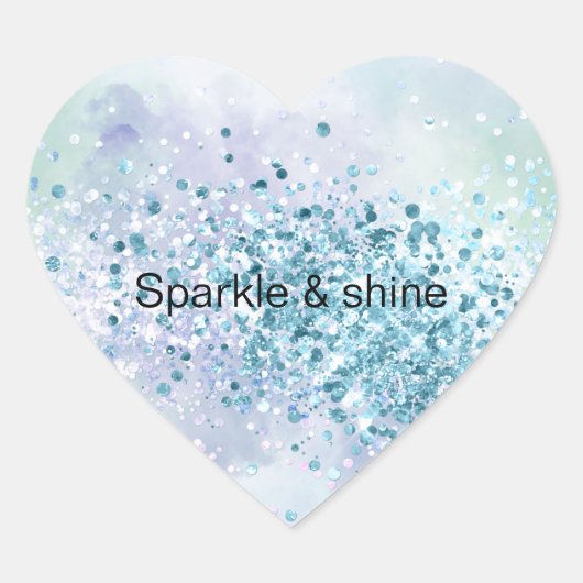 Unicorn Sparkle Aqua Confetti Hart Sticker (Voorkant)