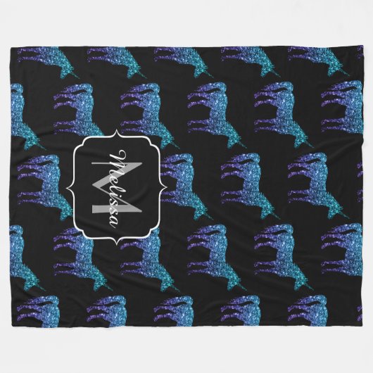 Unicorn Sparkles aqua blue ombre patroon Monogram Fleece Deken (Voorkant (Horizontaal))