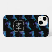 Unicorn Sparkles aqua blue ombre patroon Monogram iPhone Hoesje (Achterkant horizontaal)