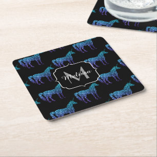 Unicorn Sparkles aqua blue ombre patroon Monogram Kartonnen Onderzetters