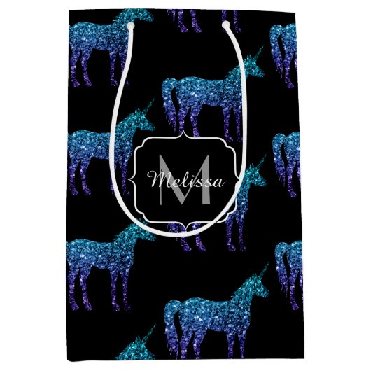 Unicorn Sparkles aqua blue ombre patroon Monogram Medium Cadeauzakje (Voorkant)