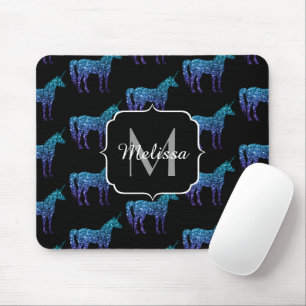 Unicorn Sparkles aqua blue ombre patroon Monogram Muismat