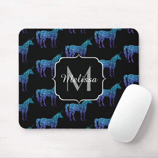 Unicorn Sparkles aqua blue ombre patroon Monogram Muismat (Met muis)