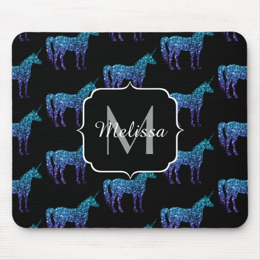 Unicorn Sparkles aqua blue ombre patroon Monogram Muismat (Voorkant)
