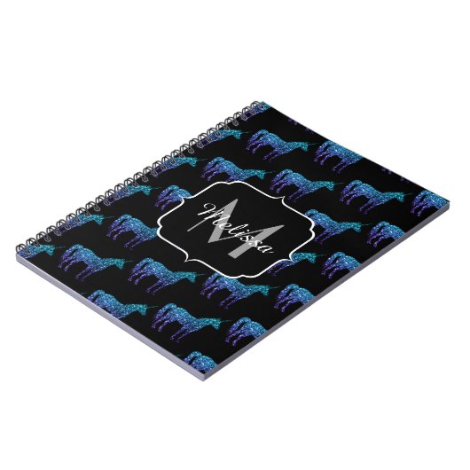 Unicorn Sparkles aqua blue ombre patroon Monogram Notitieboek (Linkerzijde)