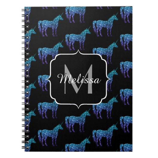 Unicorn Sparkles aqua blue ombre patroon Monogram Notitieboek (Voorkant)