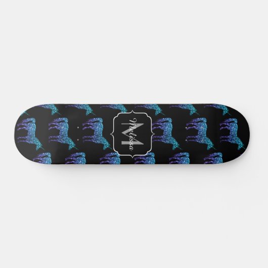Unicorn Sparkles aqua blue ombre patroon Monogram Persoonlijk Skateboard (Horizontaal)