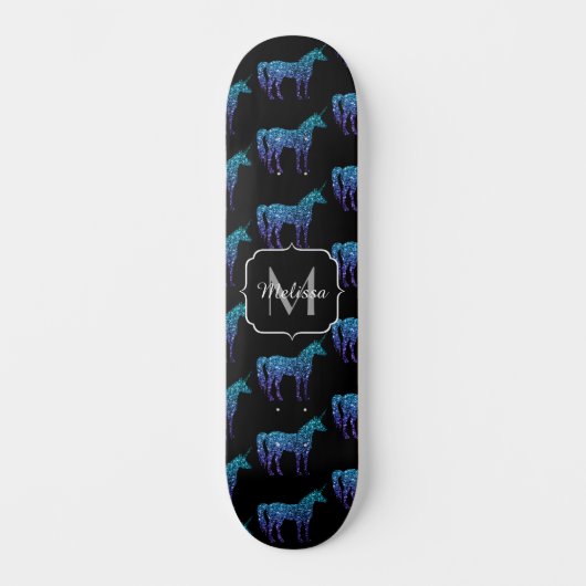 Unicorn Sparkles aqua blue ombre patroon Monogram Persoonlijk Skateboard (Voorkant)