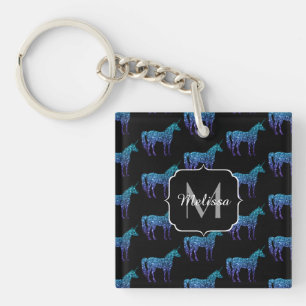 Unicorn Sparkles aqua blue ombre patroon Monogram Sleutelhanger