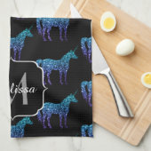 Unicorn Sparkles aqua blue ombre patroon Monogram Theedoek (Quarter Fold)